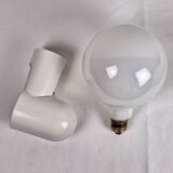 Pair of vintage space age wall lights in white plastic, Allibert 1970 bathroom bedside night light
