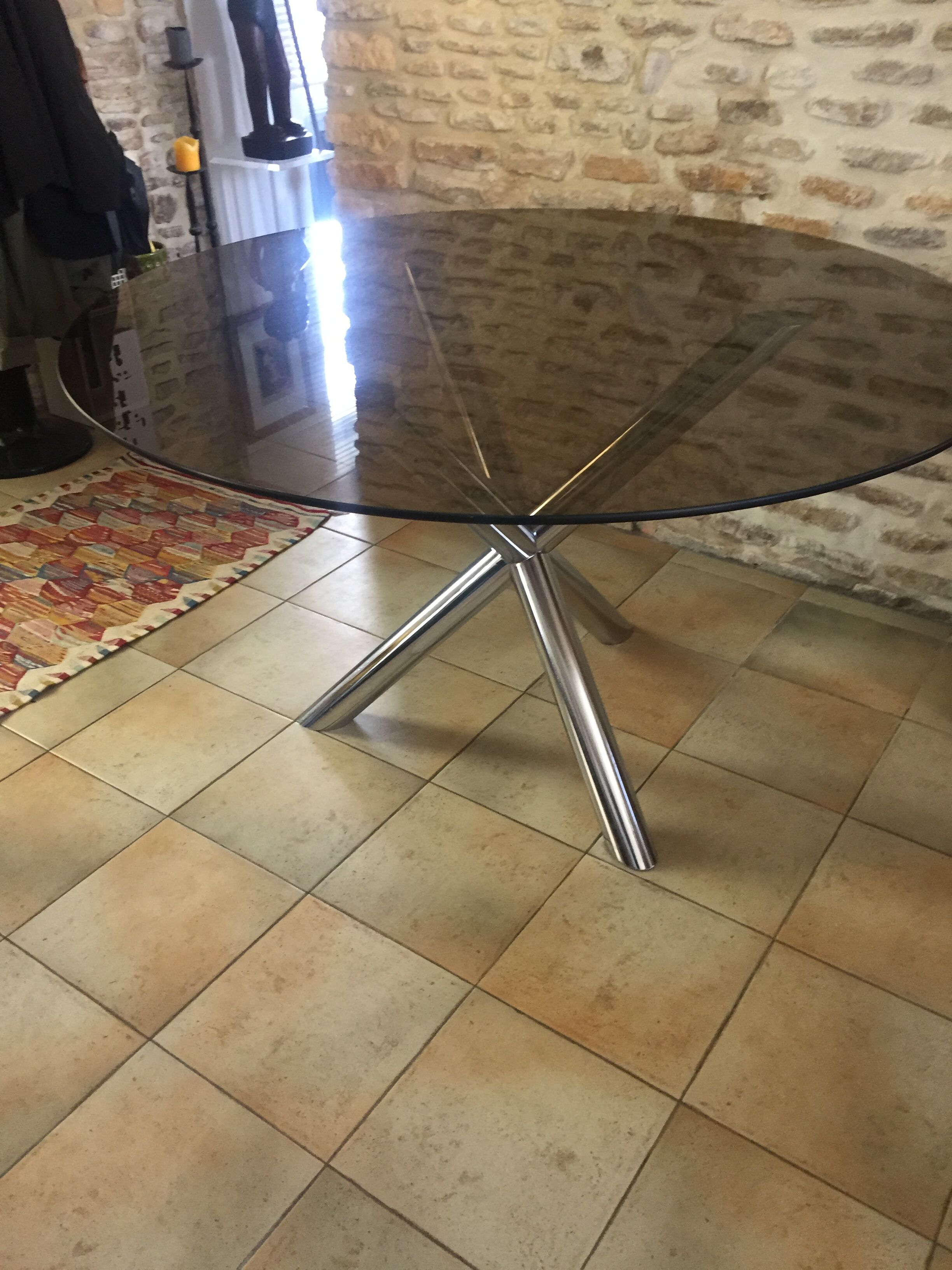 Vintage table roche bobois chrome and glass