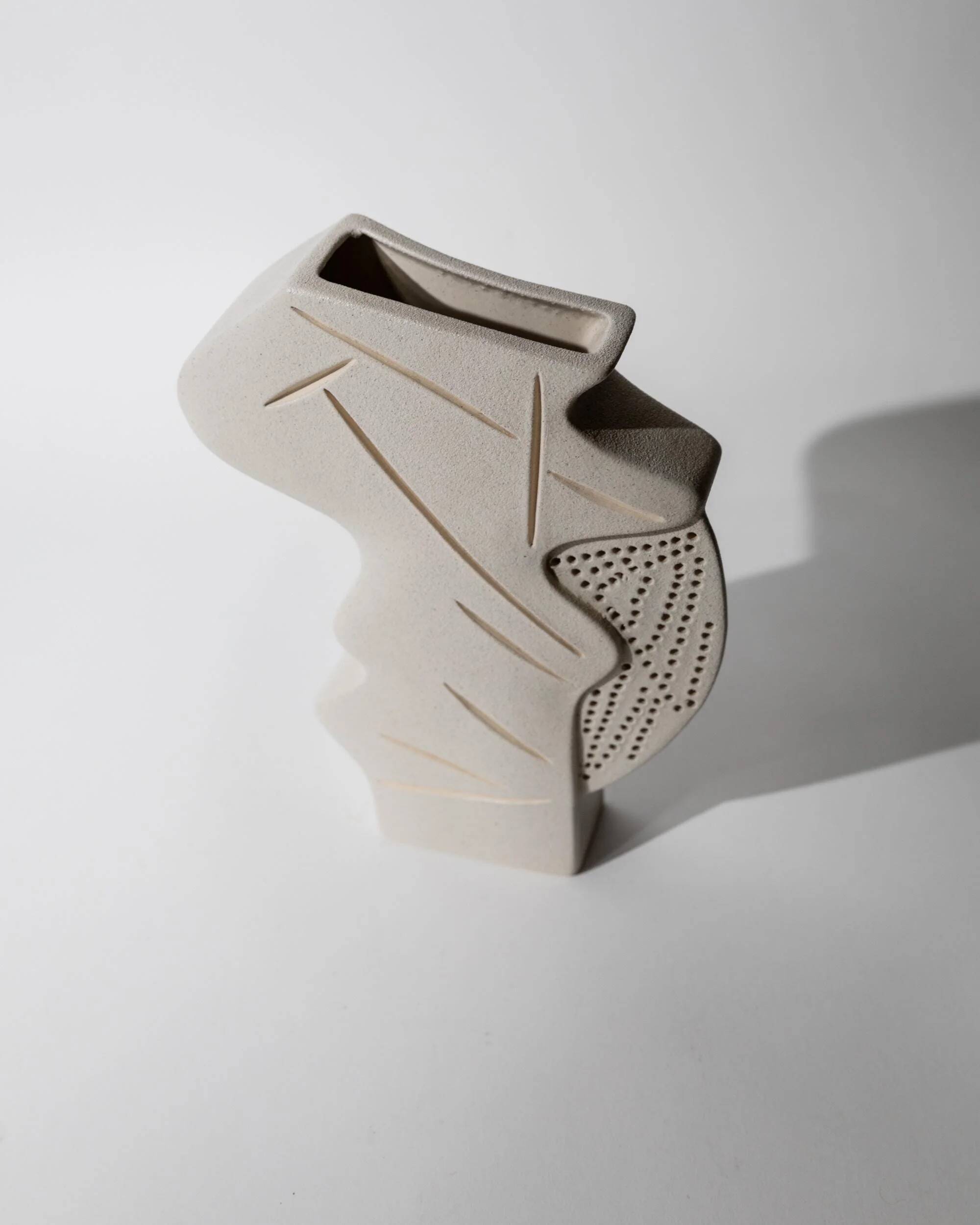 Vintage 1970s studio ceramic vase, stoneware with an abstract openwork shape.