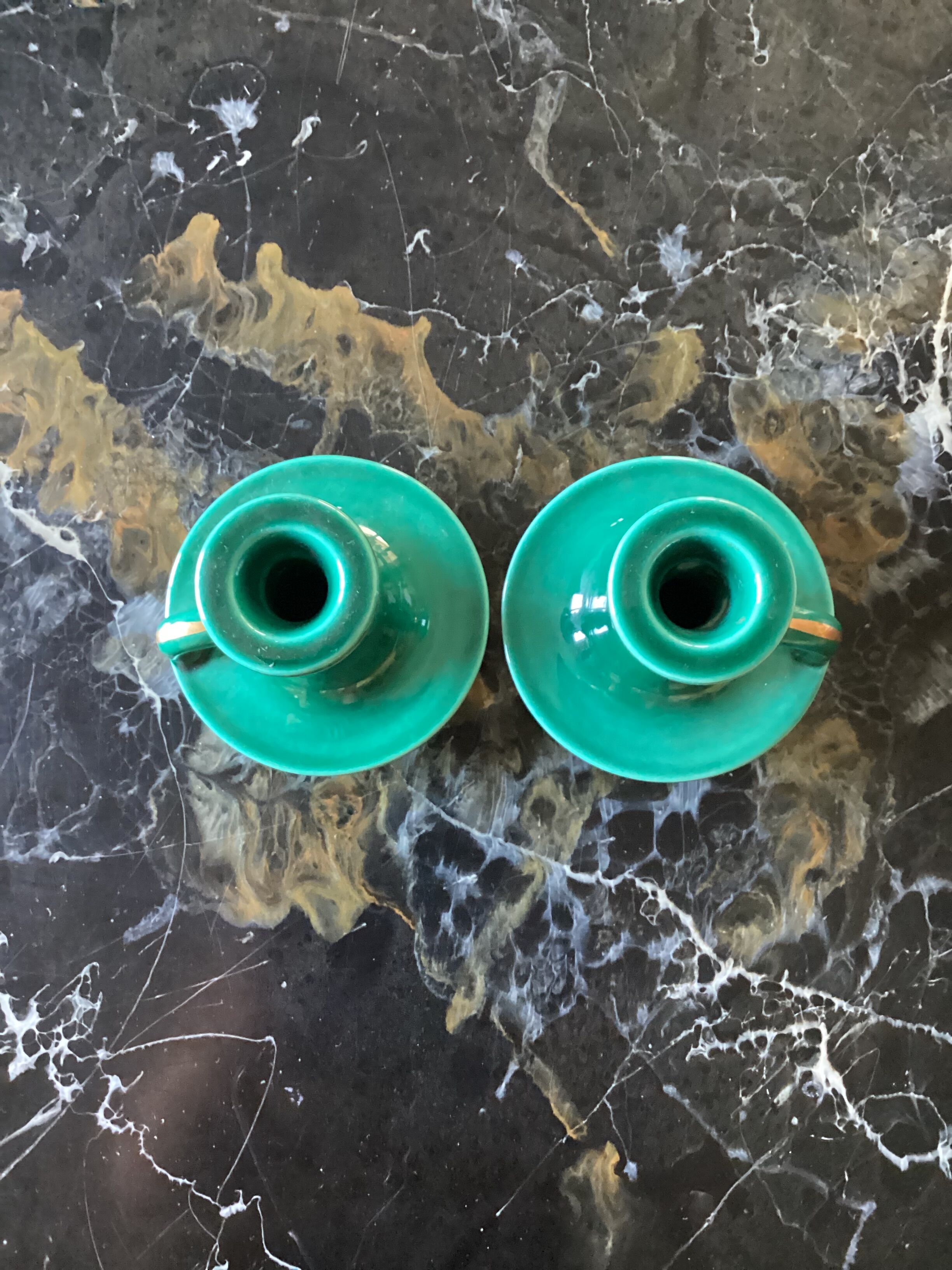 Pair of numbered ceramic candlesticks