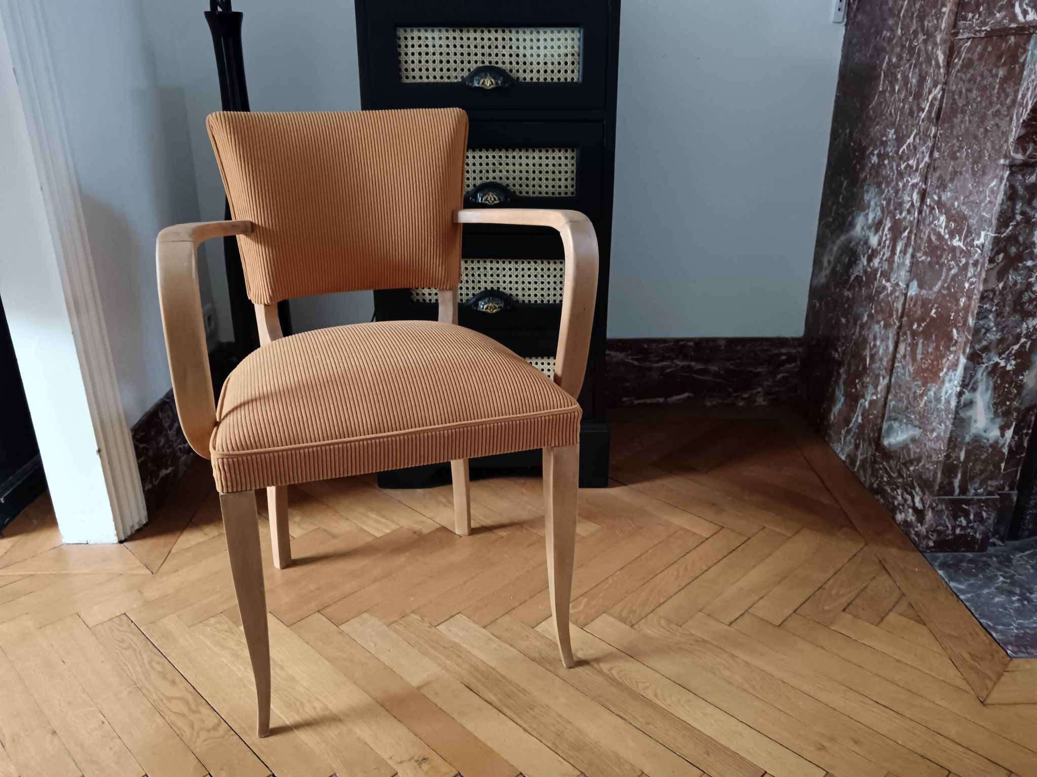 Fauteuil bridge velours jaune
