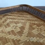 Vintage rectangular braided bamboo platter 1960