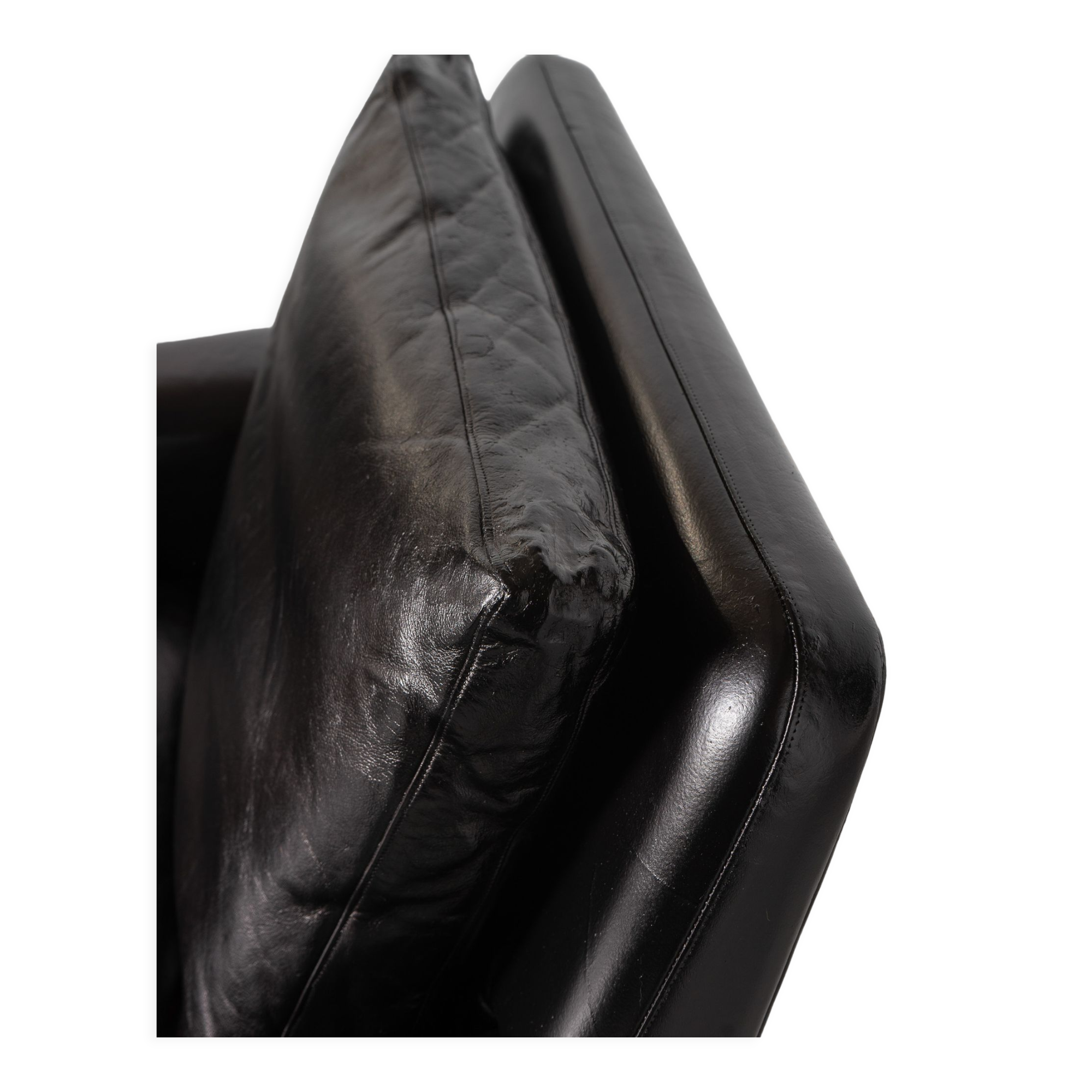 Mid Century Black Leather and Teak Scandinavian Armchair, Denmark, circa 1970