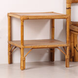 Bed 140 rattan and 2 vintage bedside tables