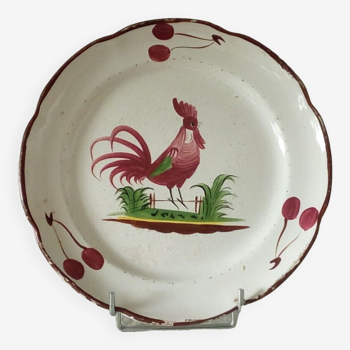 Assiette en faience st clement coq aux cerises 20 eme