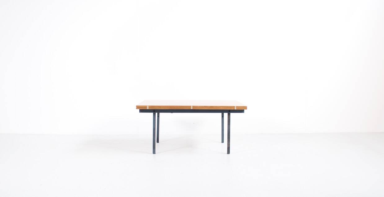 Transformable table teak and steel 1950's french manufacture