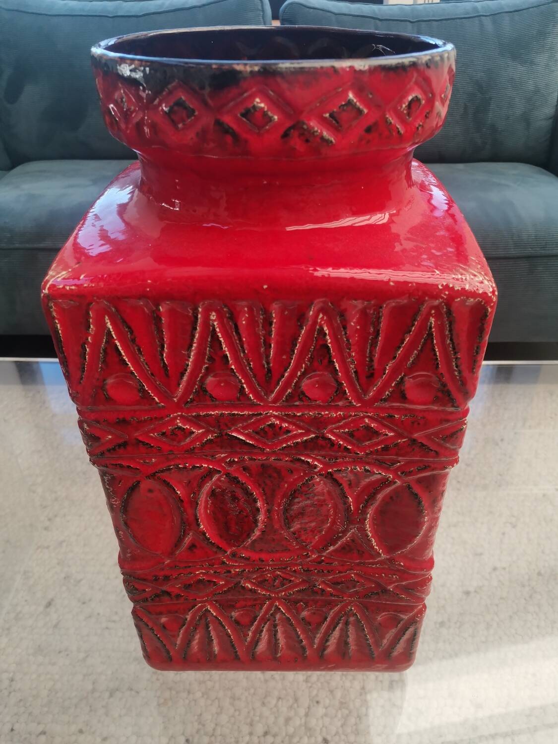 Large BAY Keramik Floor Vase 45 cm Red Vintage West Germany Bodo Mans