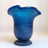 Vase glass Murano frosted blue 70s Height 28.5 cm