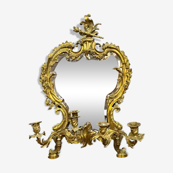 Miroir Louis XV Rocaille en bronze doré vers 1880 62x41
