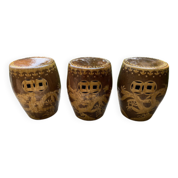 3 tabourets en céramiques dragons