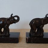 Art Deco bookends signed Gallot – elephants in spelter on marble