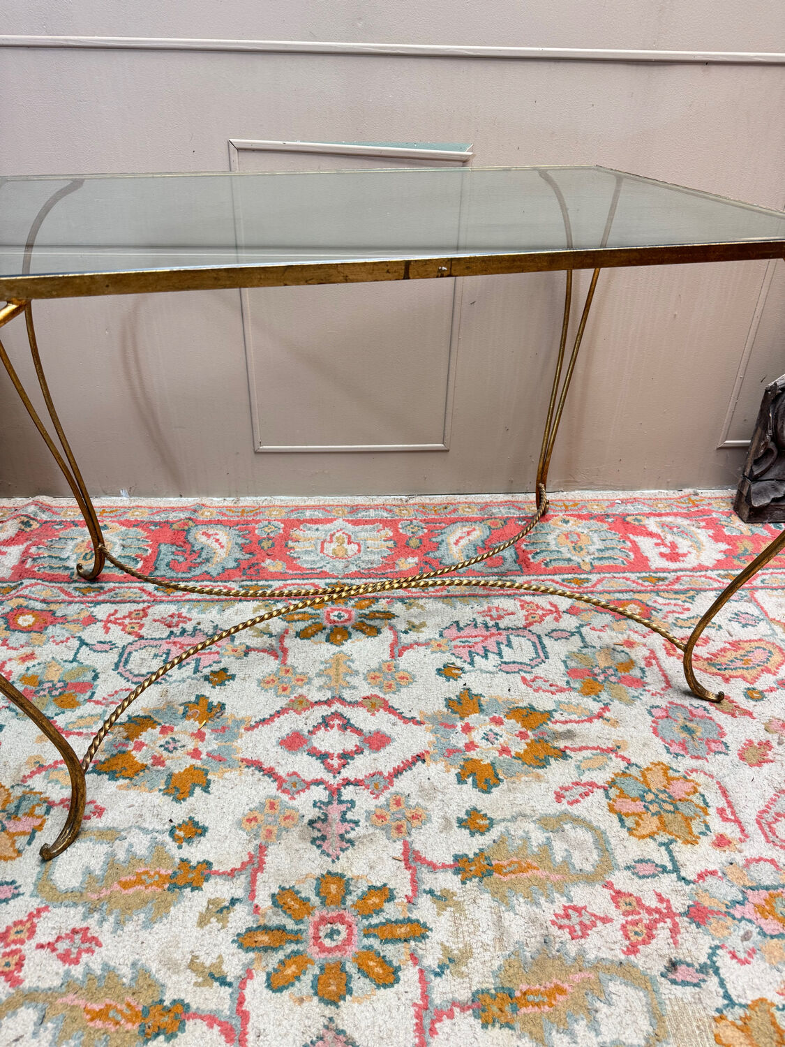 Golden wrought iron console table circa 1950