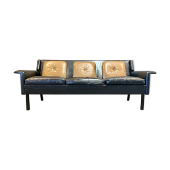 Sofa leather black Scandinavian design 1950 Fritz Hansen