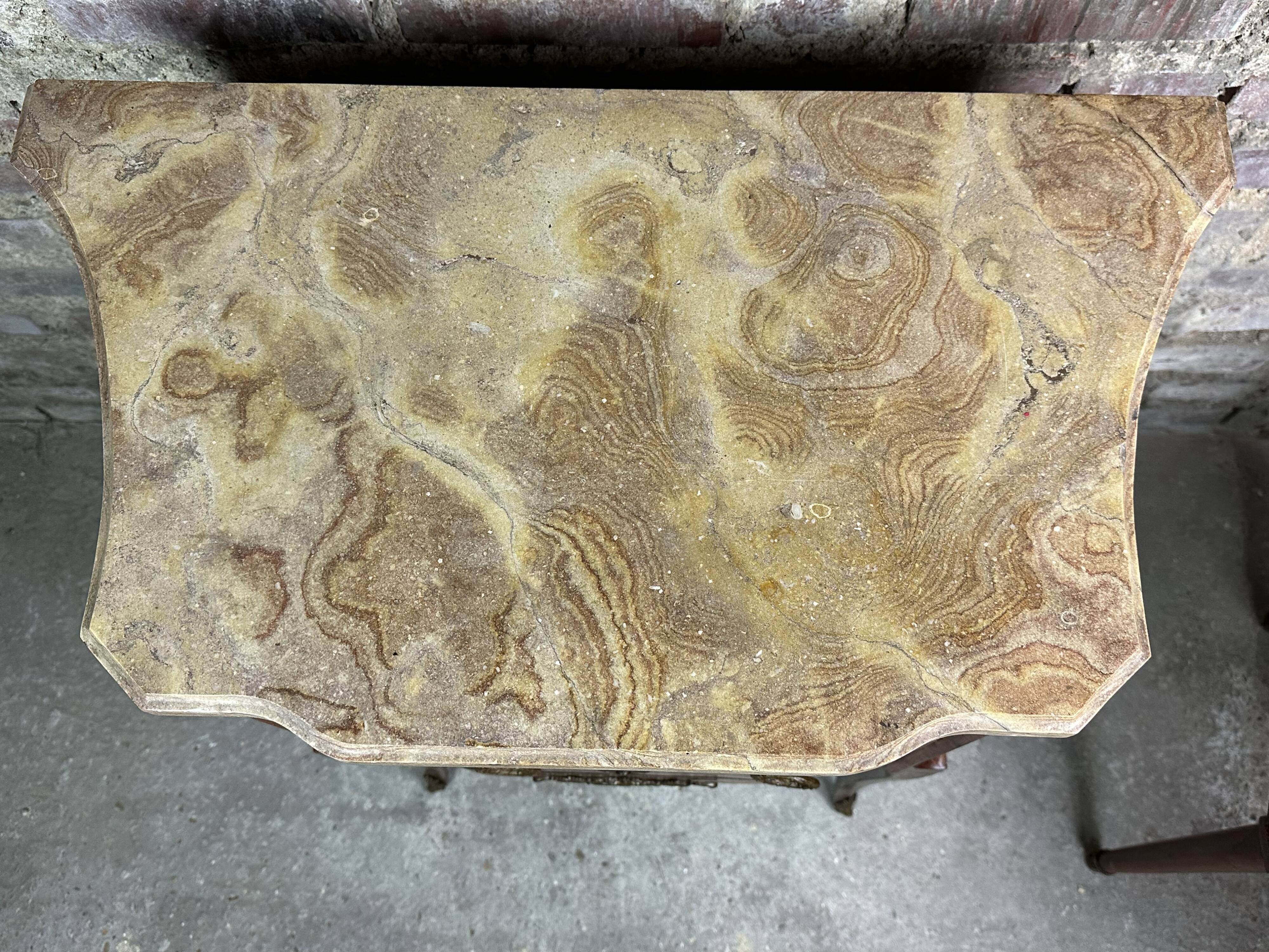 Louis XV/XVI transition style curved chest of drawers in marquetry and bronze