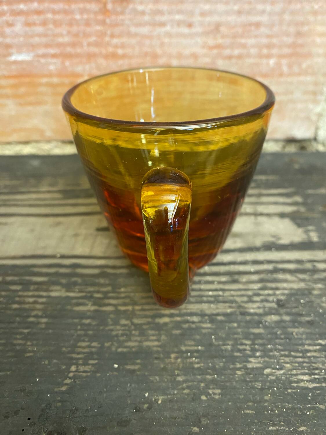 Set of 6 antique amber blown glass cups + vintage handle