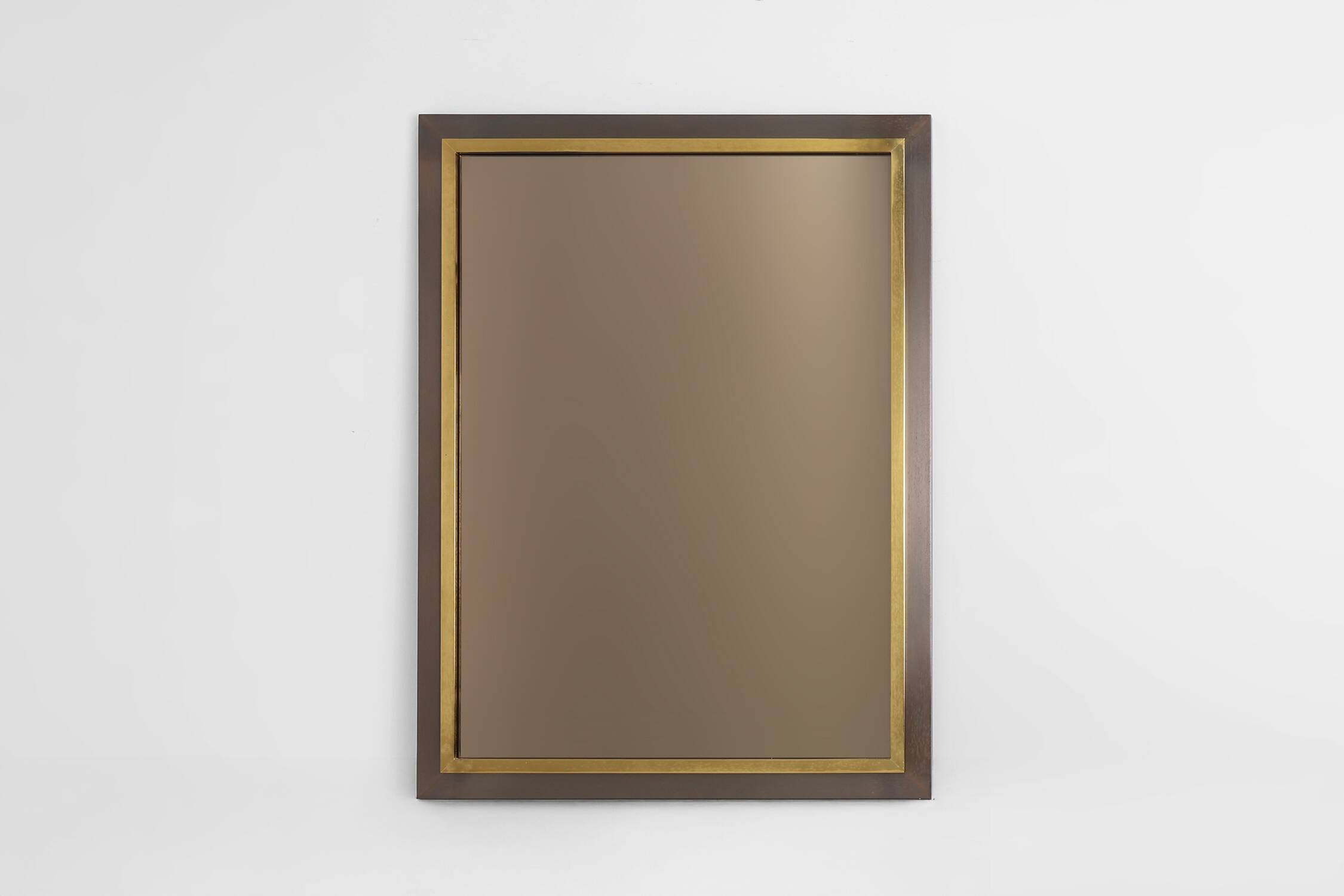 Belgian Mid-Century Belgo Chrome Mirror in Copper and Fumé Glass, 1980s
