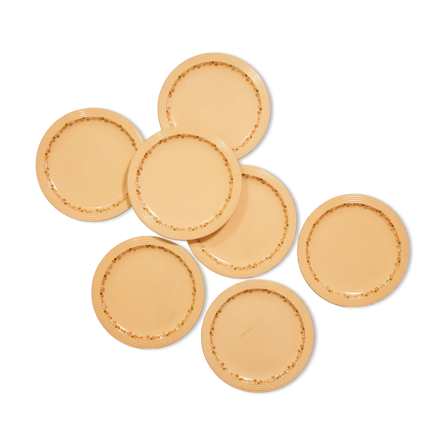 Set of 7 flat plates Longwy "Betty" art deco
