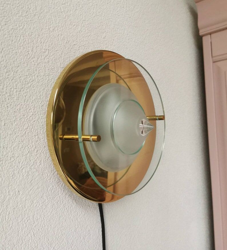 Applique vintage ronde en verre, années 80
