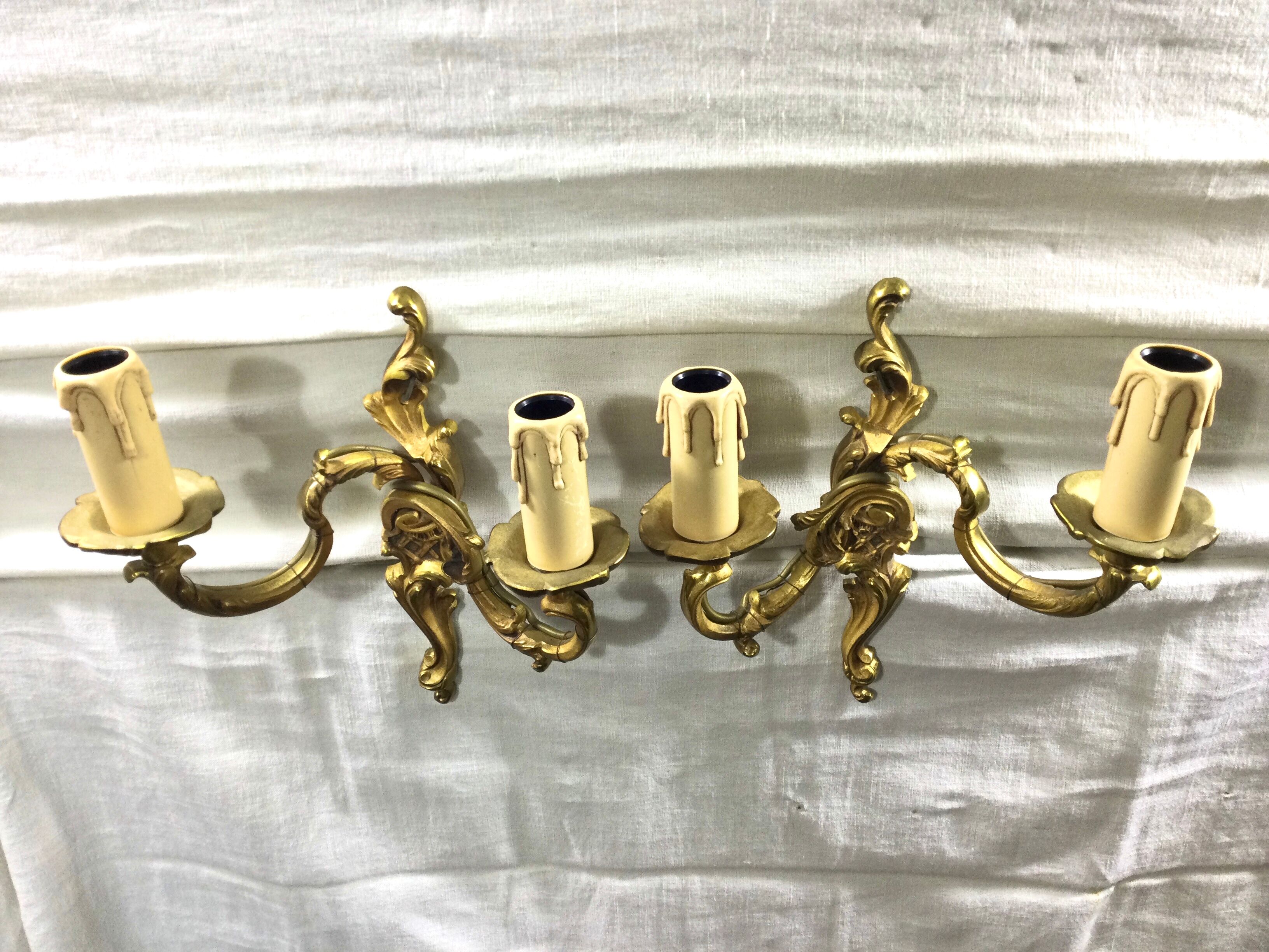 Pair Of Applique 2 Lights Bronze St Louis XV