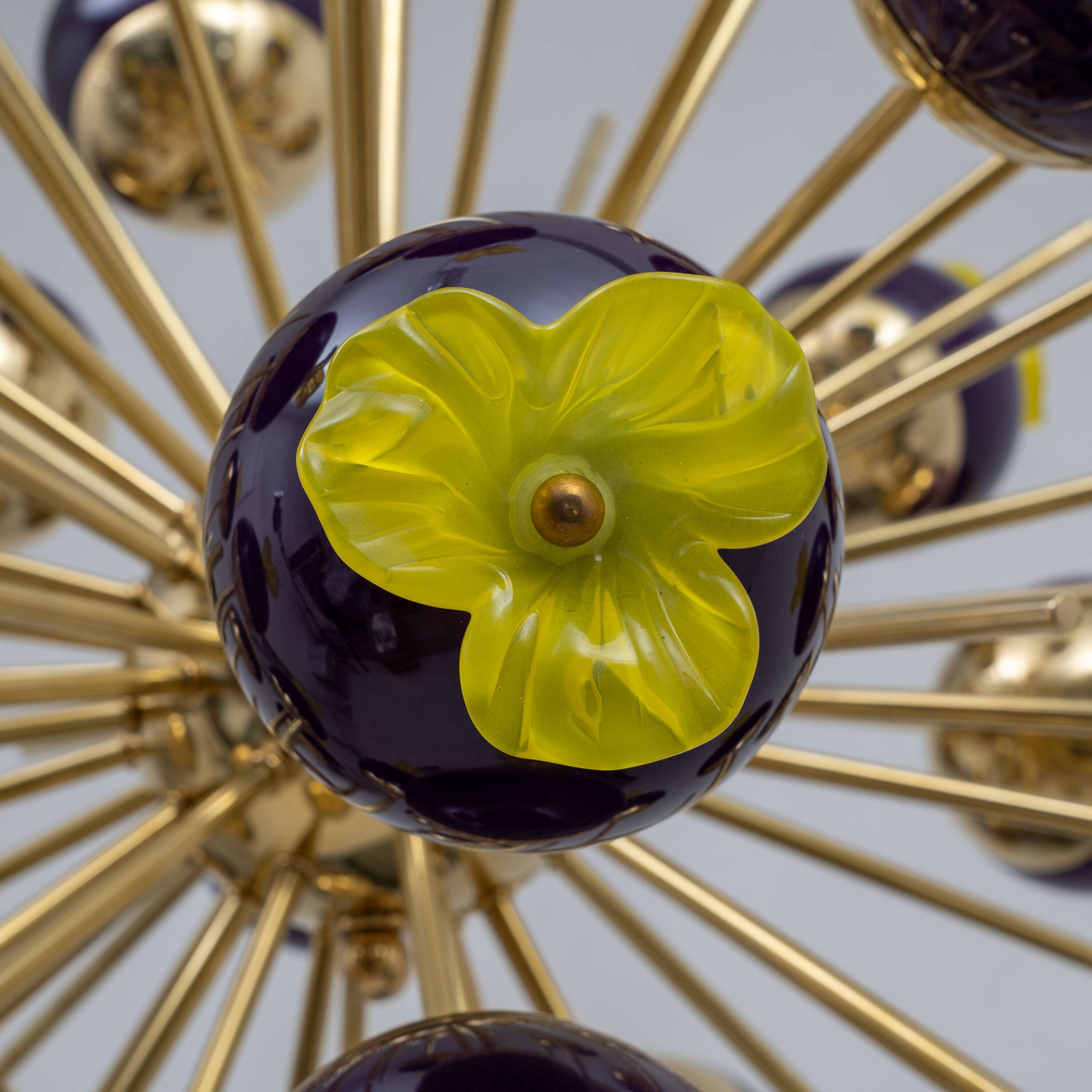 Italian Murano Glass and Brass Sputnik Chandelier, Yellow and Purple Sphere