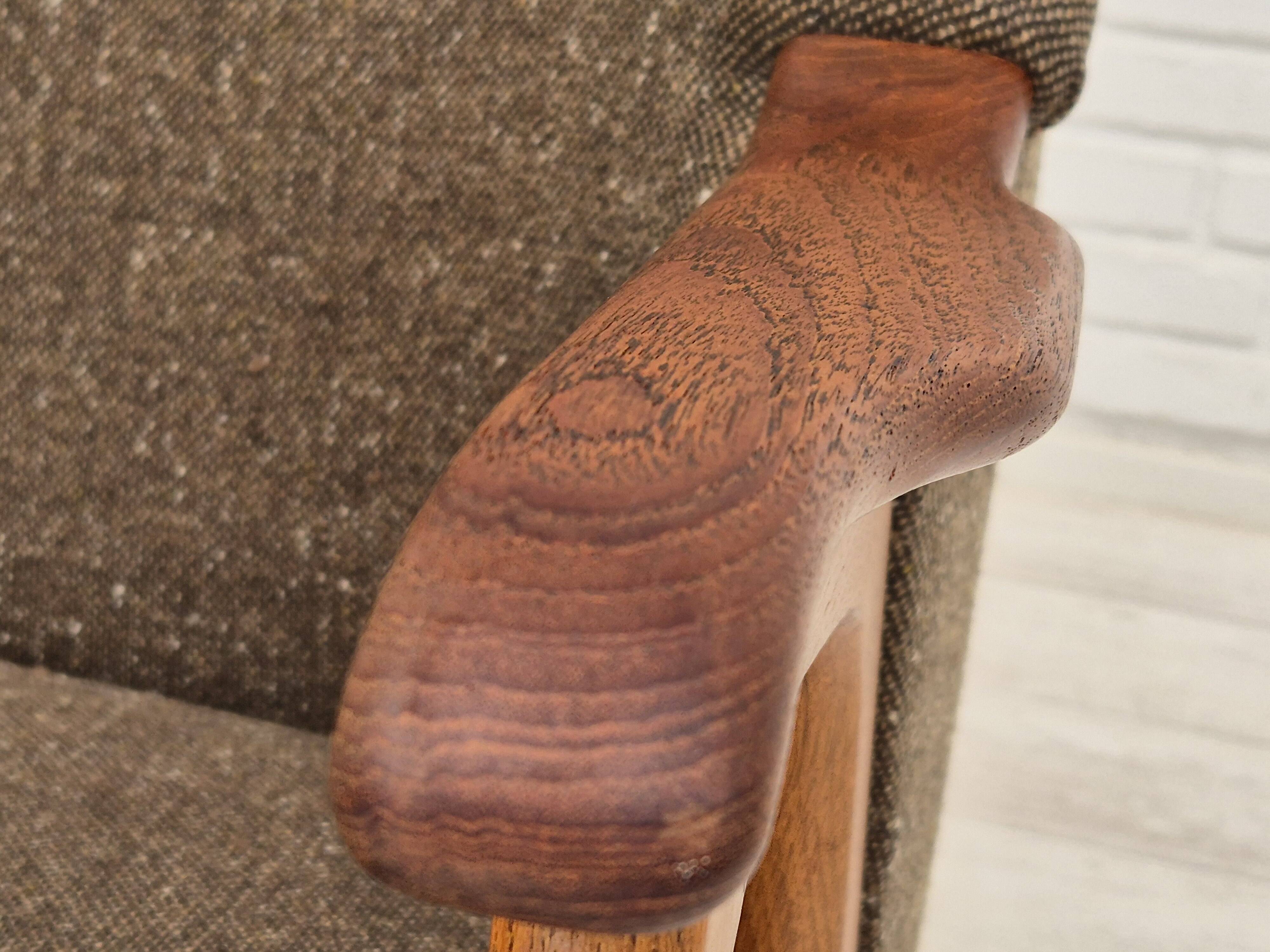 1960s, Danish armchair, furniture wool/cotton fabric, teak wood.