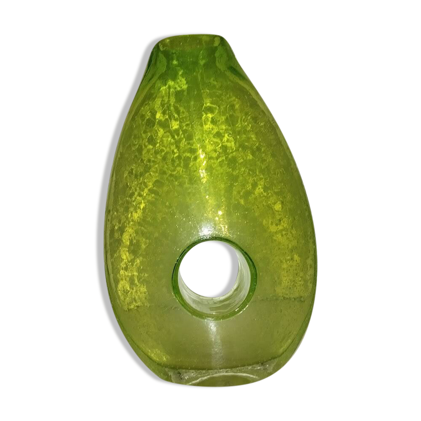 Chartreuse green blown glass vase – vintage handcrafted piece