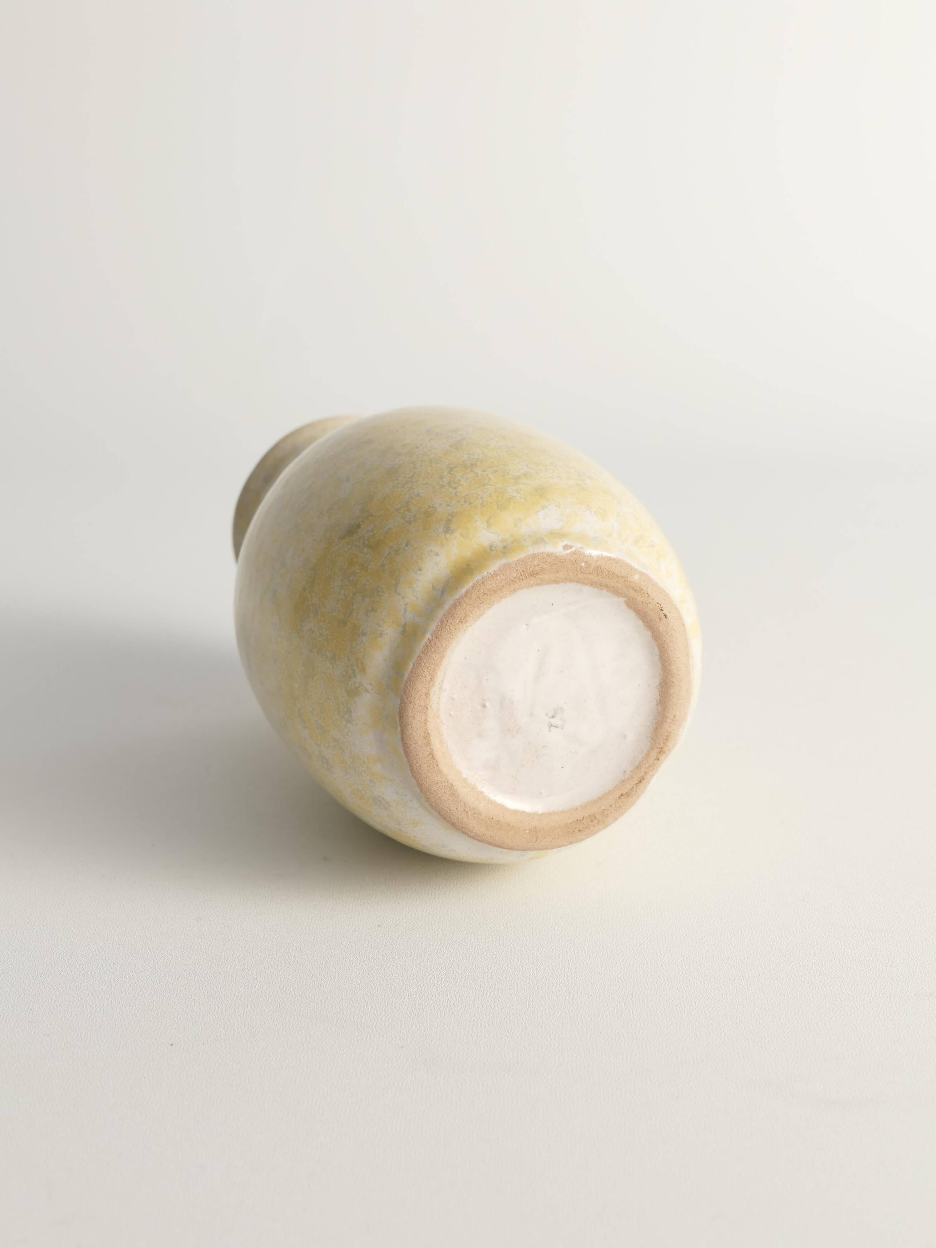 Mid-Century Modern Grey & Yellow Stoneware Vase with Handle by Strehla, Germany