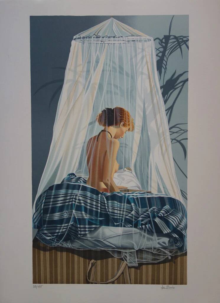Nadine LE PRINCE: Undressed under the mosquito net, original signed lithograph