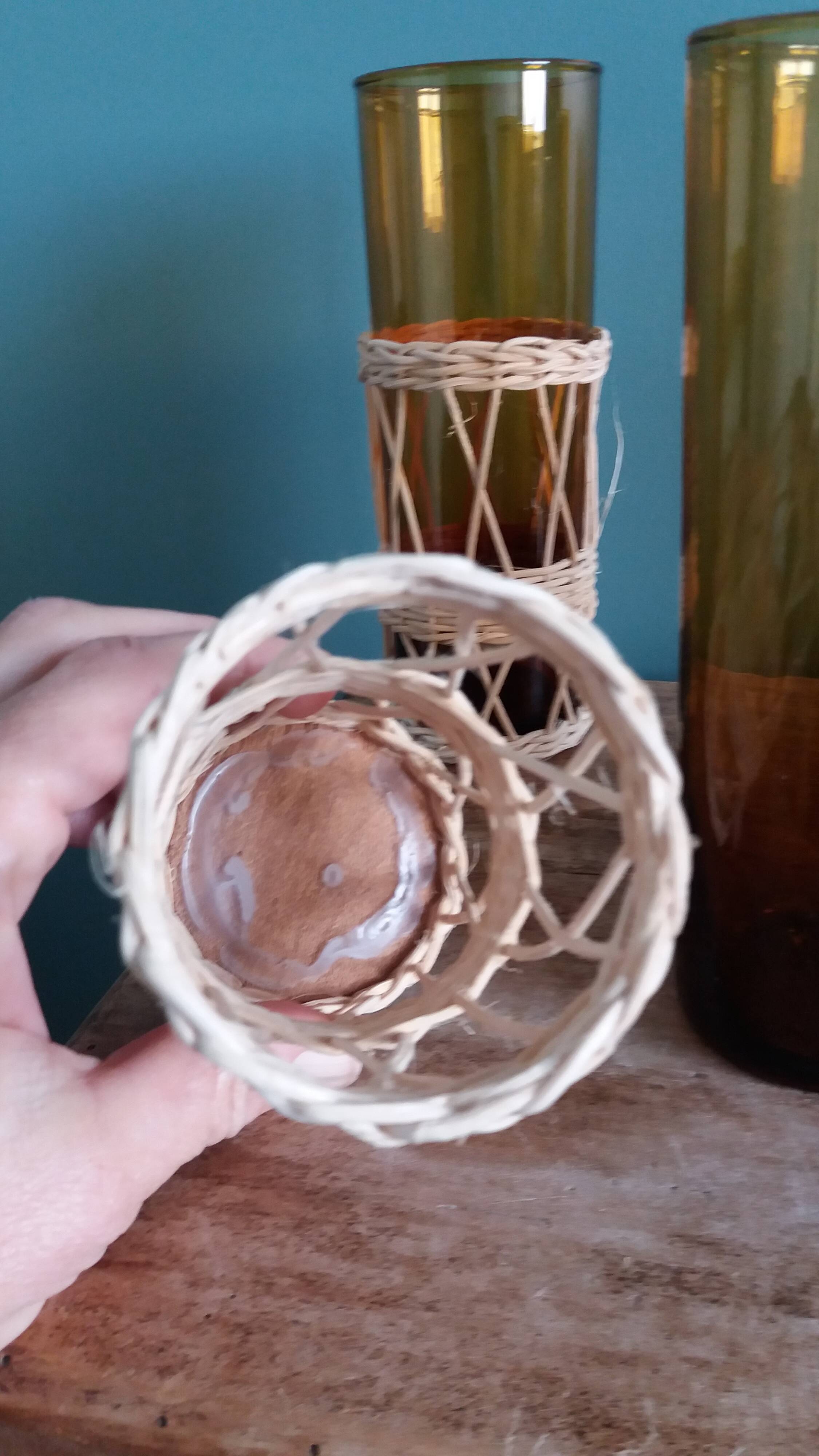 Amber glass and wicker glasses