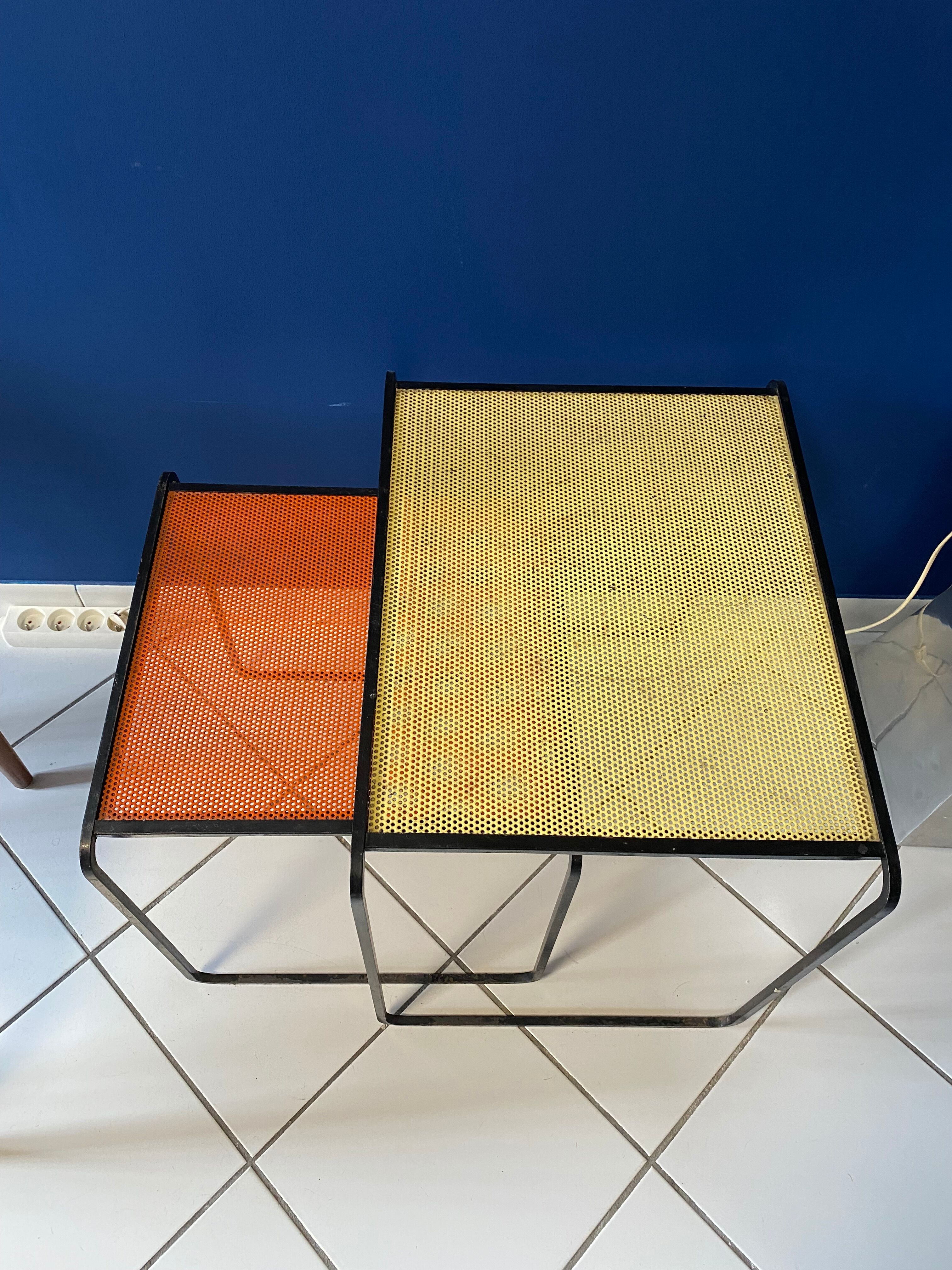 Set of Mathieu Matégot metal pull-out tables
