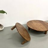 Duo of large modernist tripod coffee tables