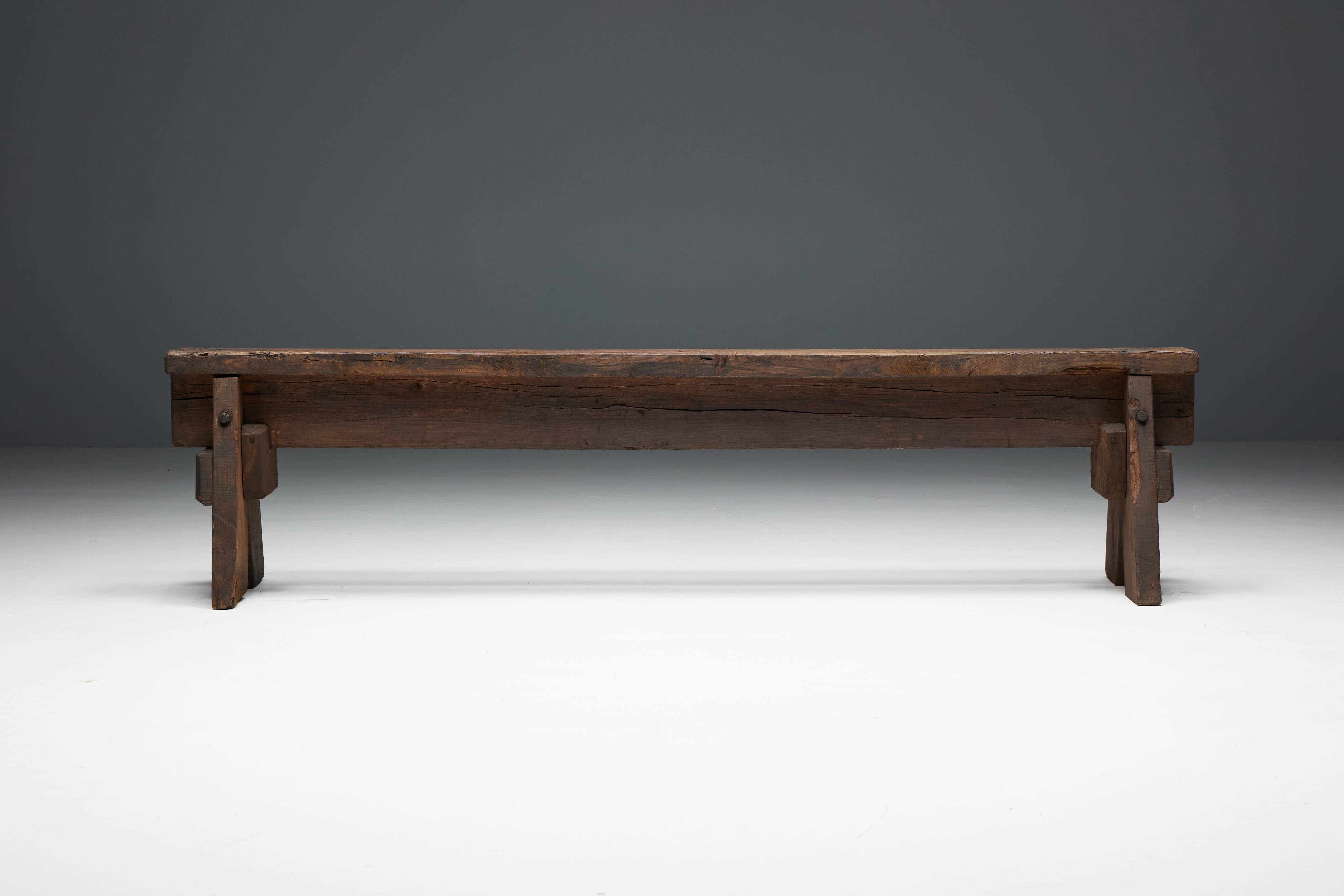 Brutalist Folk Art Benches, France, 19th Century