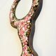 Miroir à main métal emaillé sur bois vintage