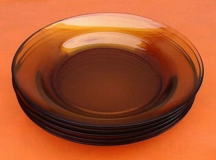 1980s Suite of 5 hollow plates Amber glass Pasari Indonesia PR-901