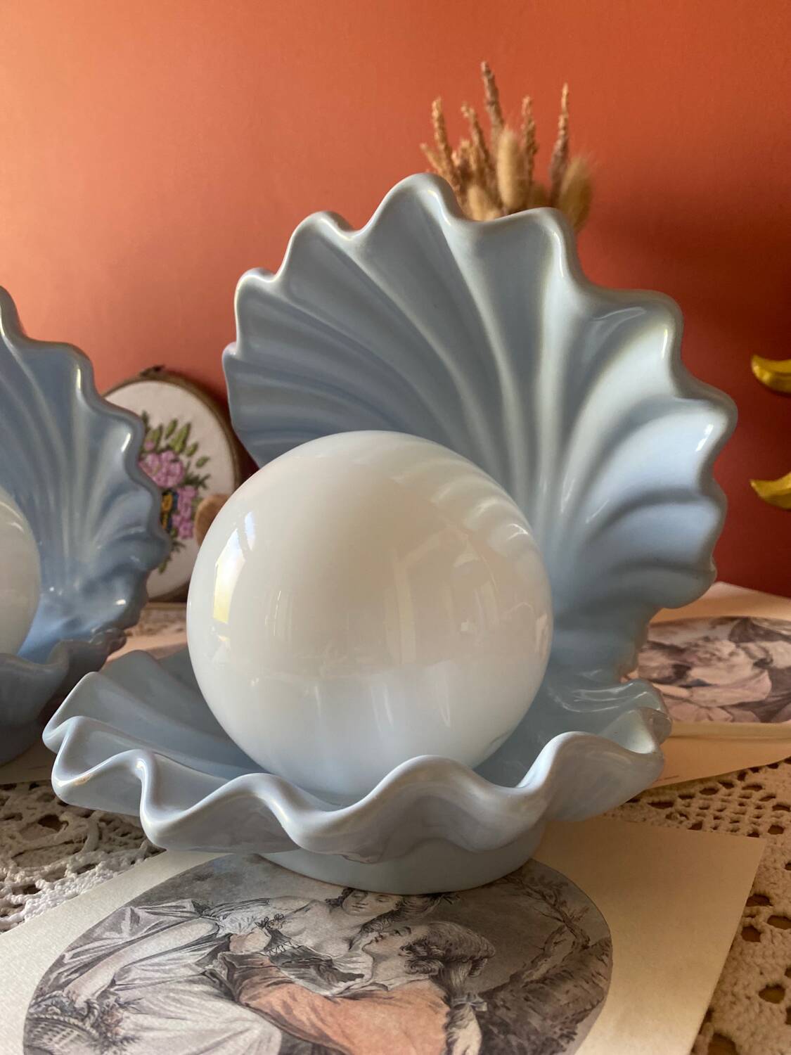 Rare pair of vintage shell lamps