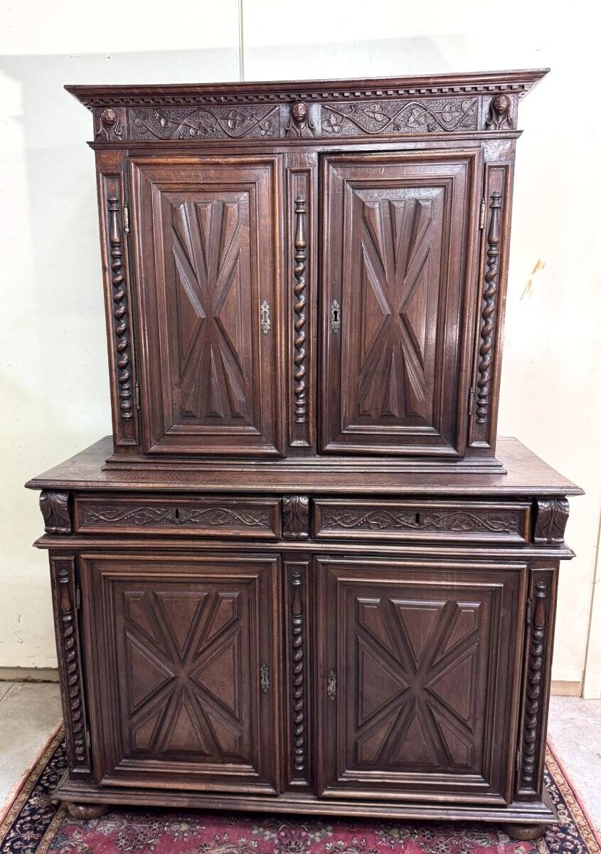 Four-panel buffet from the Louis XIII period in solid walnut.