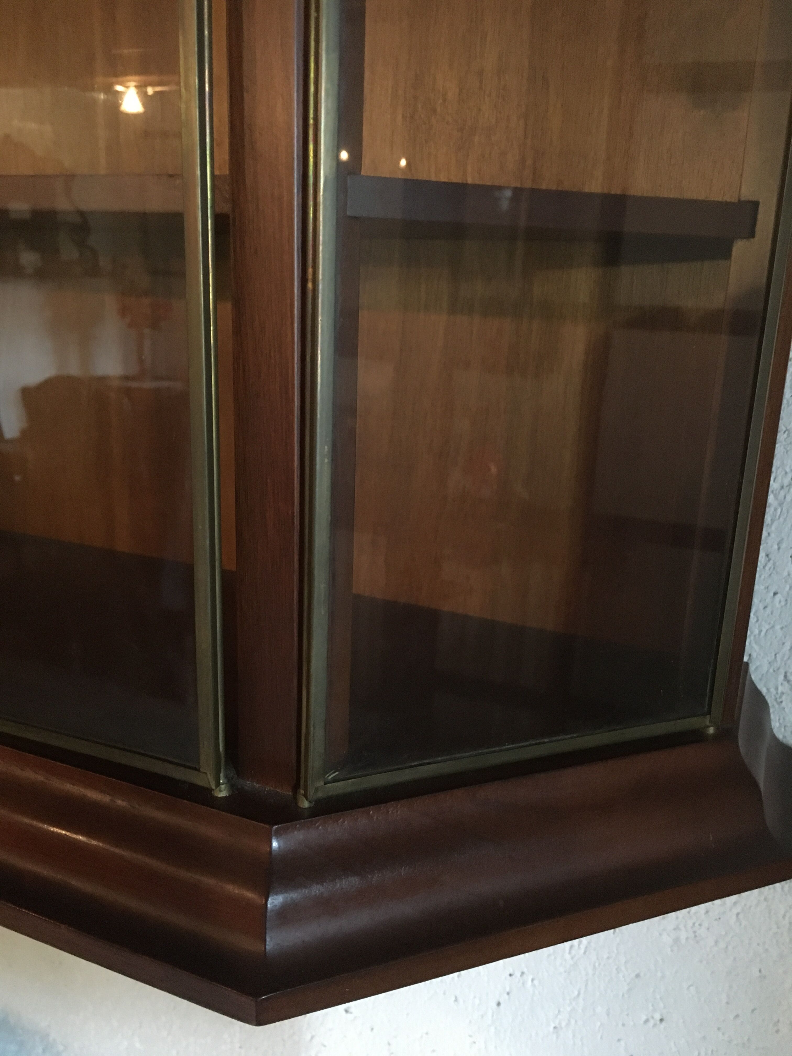 Wall display case for collection or other in wood, glass and brass