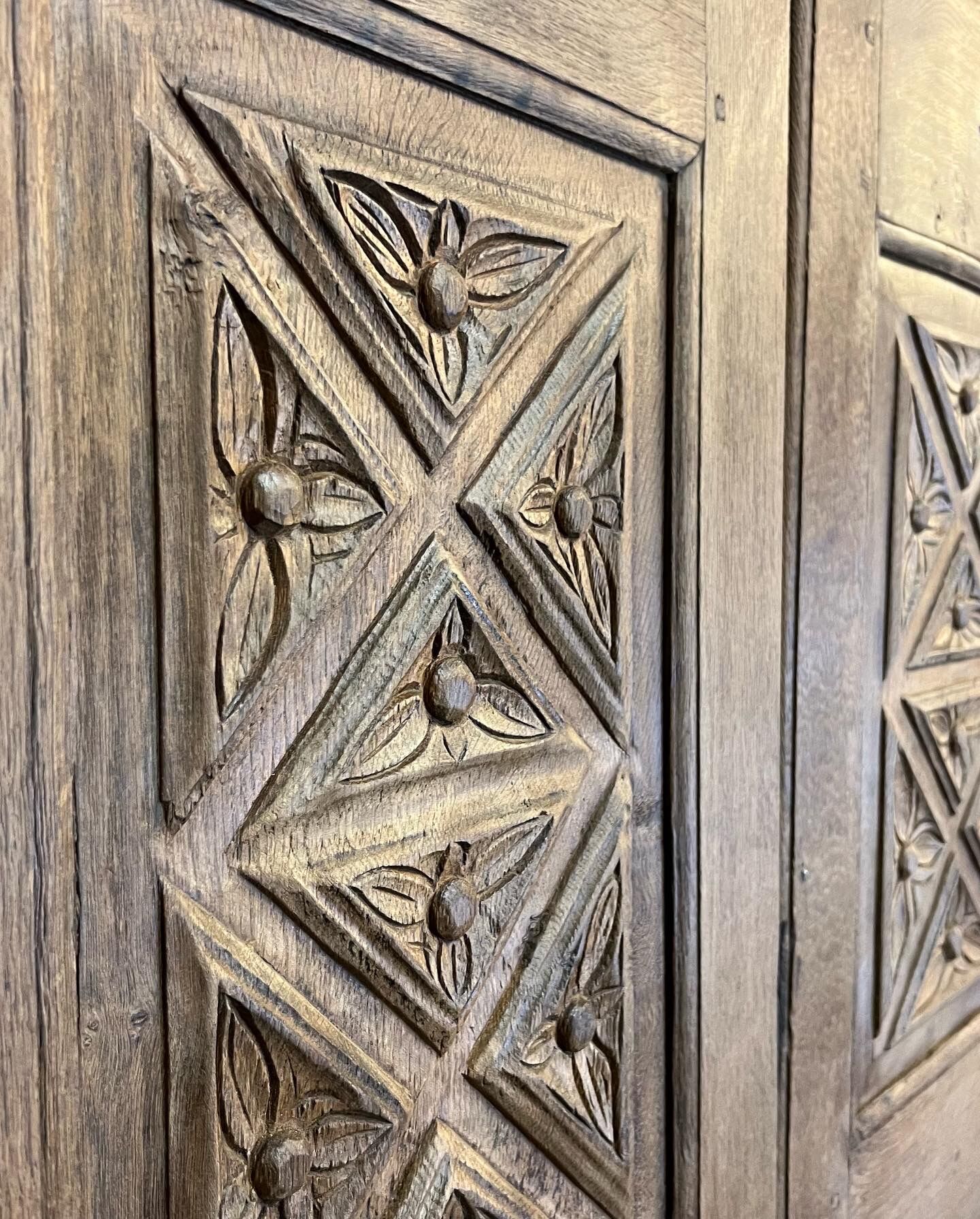 Old brutalist regionalist oak cabinet XIX th century