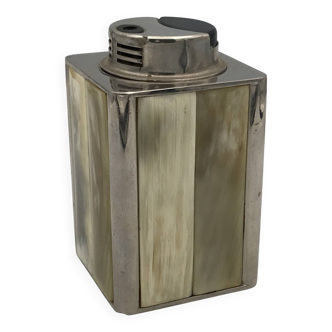 Large Vintage Collection TABLE LIGHTER in chrome-plated metal and horn