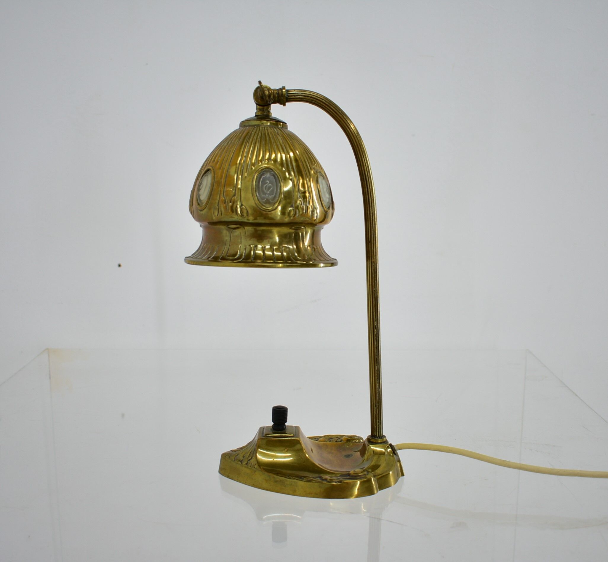 Brass Glass Vintage Table Lamp Style Vienna Secession, 1930s, Austria