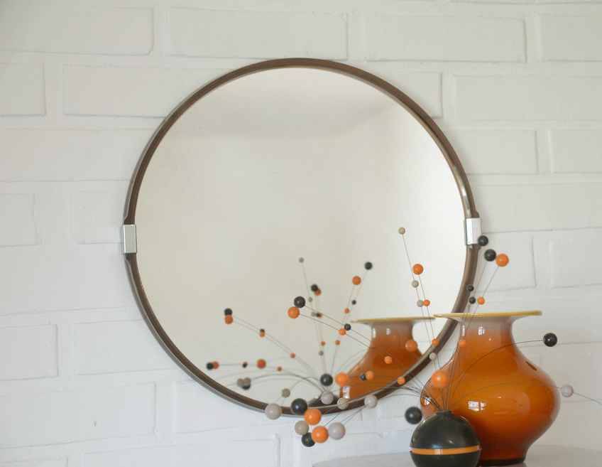 Vintage 1970s Round Wall Mirror / Attributed To Allibert / Space Age Bathroom Mirror