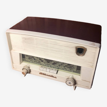 Ancien poste radio atlantic bakélite blanc & rouge bordeaux vintage #a533