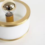Pair of vintage 1980's opaline glass and brushed brass wall lights