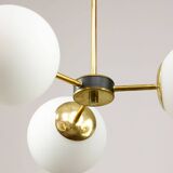 Mid-Century Modern Italian Chandelier in Brass and Opaline Glass, 1960s