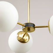 Mid-Century Modern Italian Chandelier in Brass and Opaline Glass, 1960s