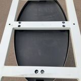 Oval designer dining table in frosted glass and brushed stainless steel