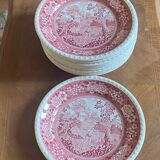 Set of twelve flat plates Villeroy & Boch – Rusticana, English cottage design, pink colour.