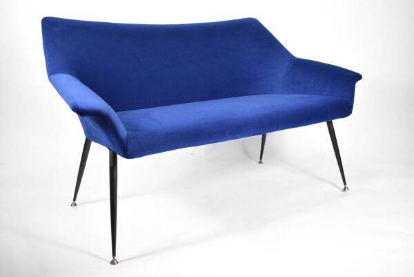 Canapé vintage deux places, république démocratique allemande, 1960, bleu marine, velours
