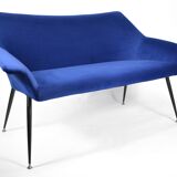 Two-seater vintage sofa, german democratic republic, 1960, navy blue, velvet