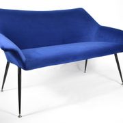 Two-seater vintage sofa, german democratic republic, 1960, navy blue, velvet